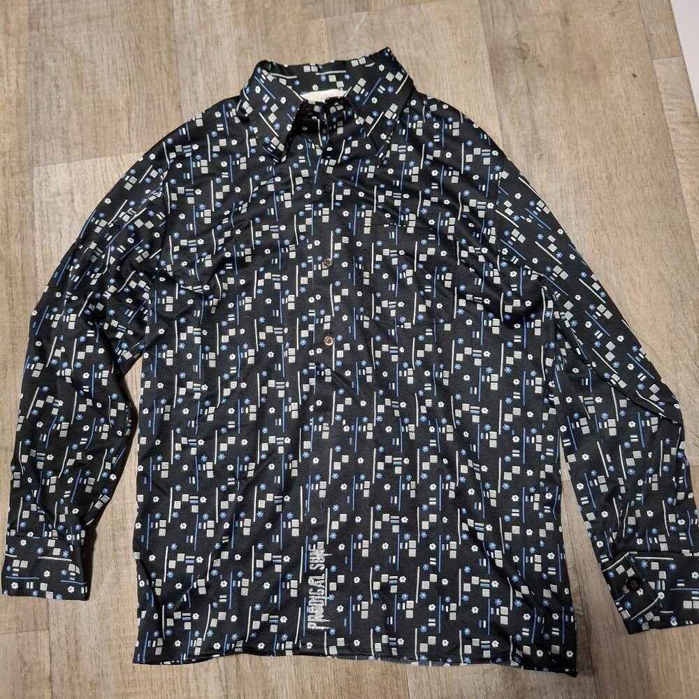 Vintage Jantzen 100 Parodical Sun  Size L Geometric Button-Down Shirt Black/Blue